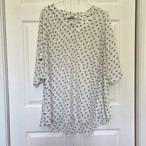 Janina Womens 50 White Blue Tropical 3/4 Sleeve Cover Up Dress Paisley Oversized